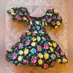 Vintage Victor Costa Puff Sleeve off the Shoulder Dress w/ Floral Print